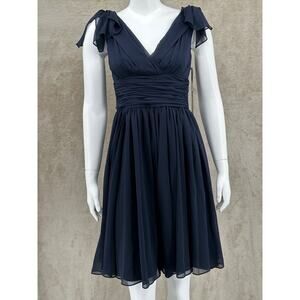Vera Wang Dress Womens 4 Navy Chiffon Ruched V-Neck Fit & Flare Bridesmaid NWT